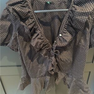 Polka Dot chocolate brown Ruffle Blouse RL